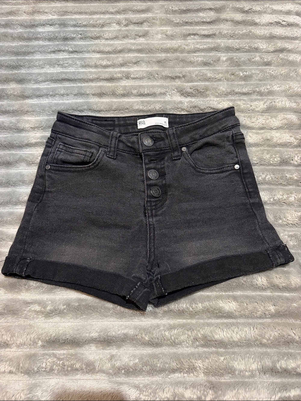 High-Rise Black Denim Button-Front Women’s Shorts